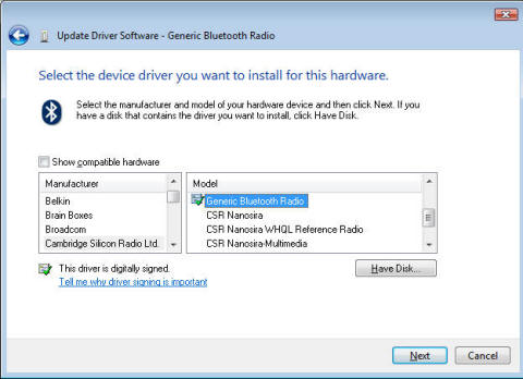 microsoft generic bluetooth driver windows 7